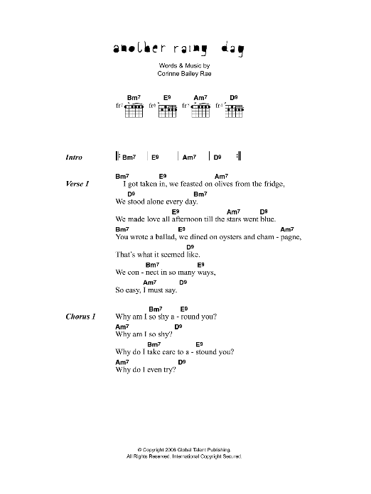 Corinne Bailey Rae Another Rainy Day sheet music notes and chords arranged for Guitar Chords/Lyrics