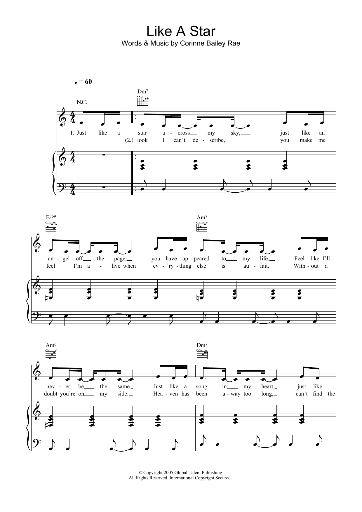 Corinne Bailey Rae Like A Star sheet music notes and chords arranged for Guitar Chords/Lyrics