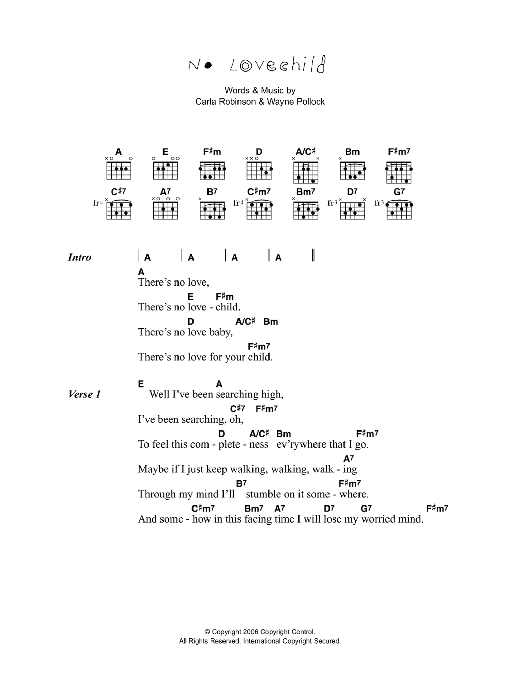 Corinne Bailey Rae No Love Child sheet music notes and chords arranged for Guitar Chords/Lyrics