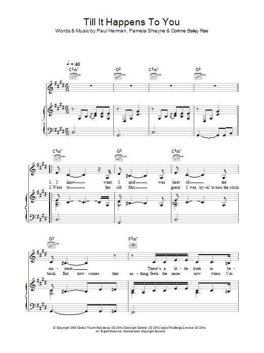 Corinne Bailey Rae Till It Happens To You sheet music notes and chords arranged for Piano, Vocal & Guitar Chords