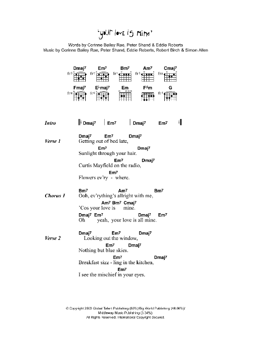 Corinne Bailey Rae Your Love Is Mine sheet music notes and chords arranged for Guitar Chords/Lyrics
