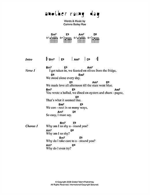 Corinne Bailey Rae Another Rainy Day sheet music notes and chords arranged for Guitar Chords/Lyrics