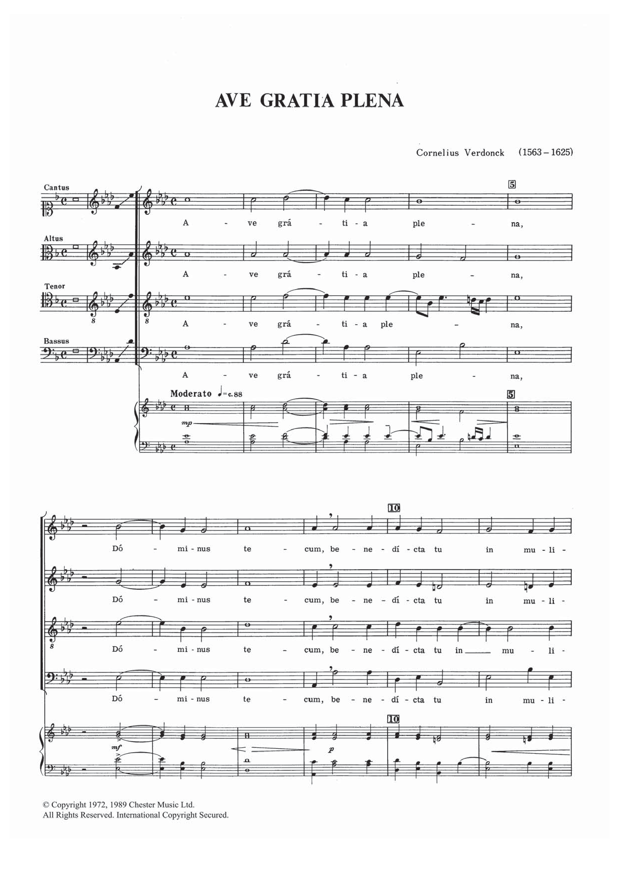Cornelis Verdonck Ave Gratia Plena sheet music notes and chords arranged for SATB Choir