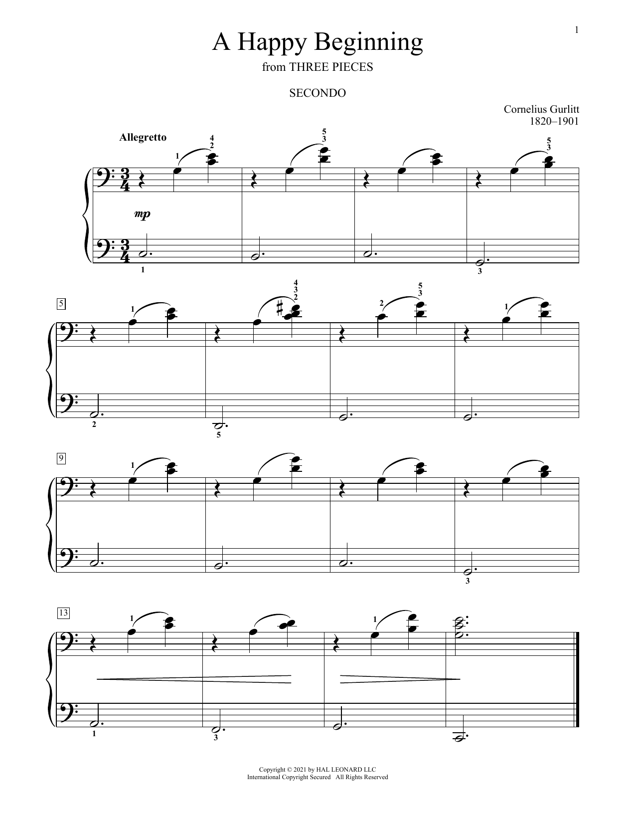 Cornelius Gurlitt A Happy Beginning sheet music notes and chords arranged for Piano Duet