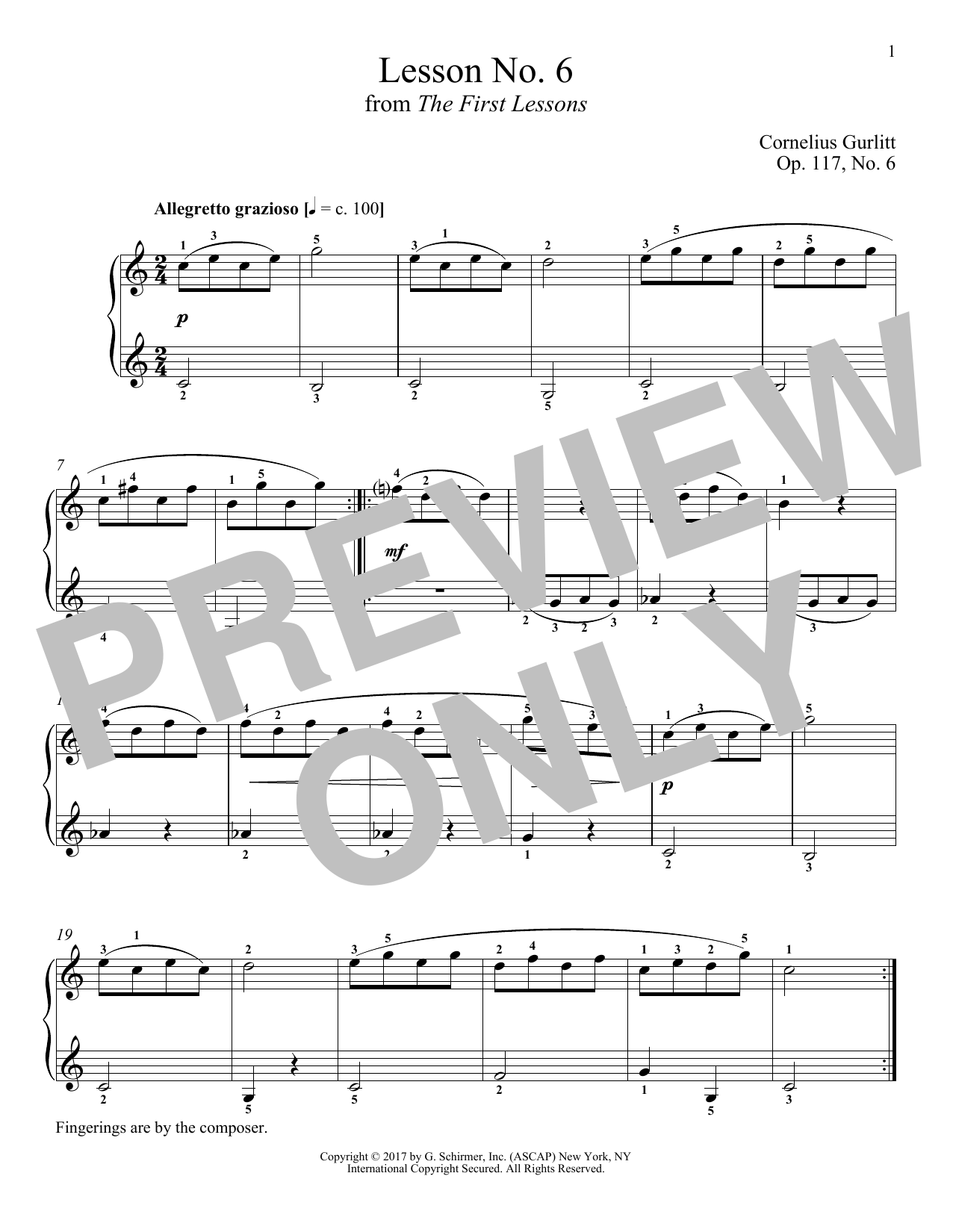 Cornelius Gurlitt Allegretto grazioso, Op. 117, No. 6 sheet music notes and chords arranged for Piano Solo