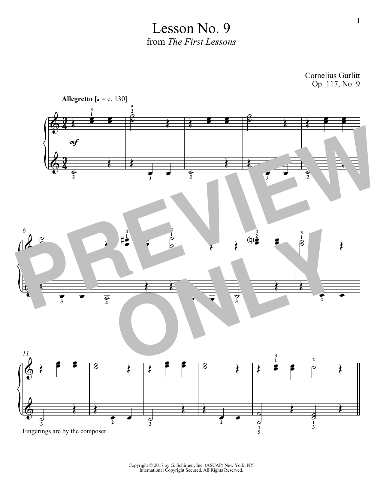 Cornelius Gurlitt Allegretto, Op. 117, No. 9 sheet music notes and chords arranged for Piano Solo