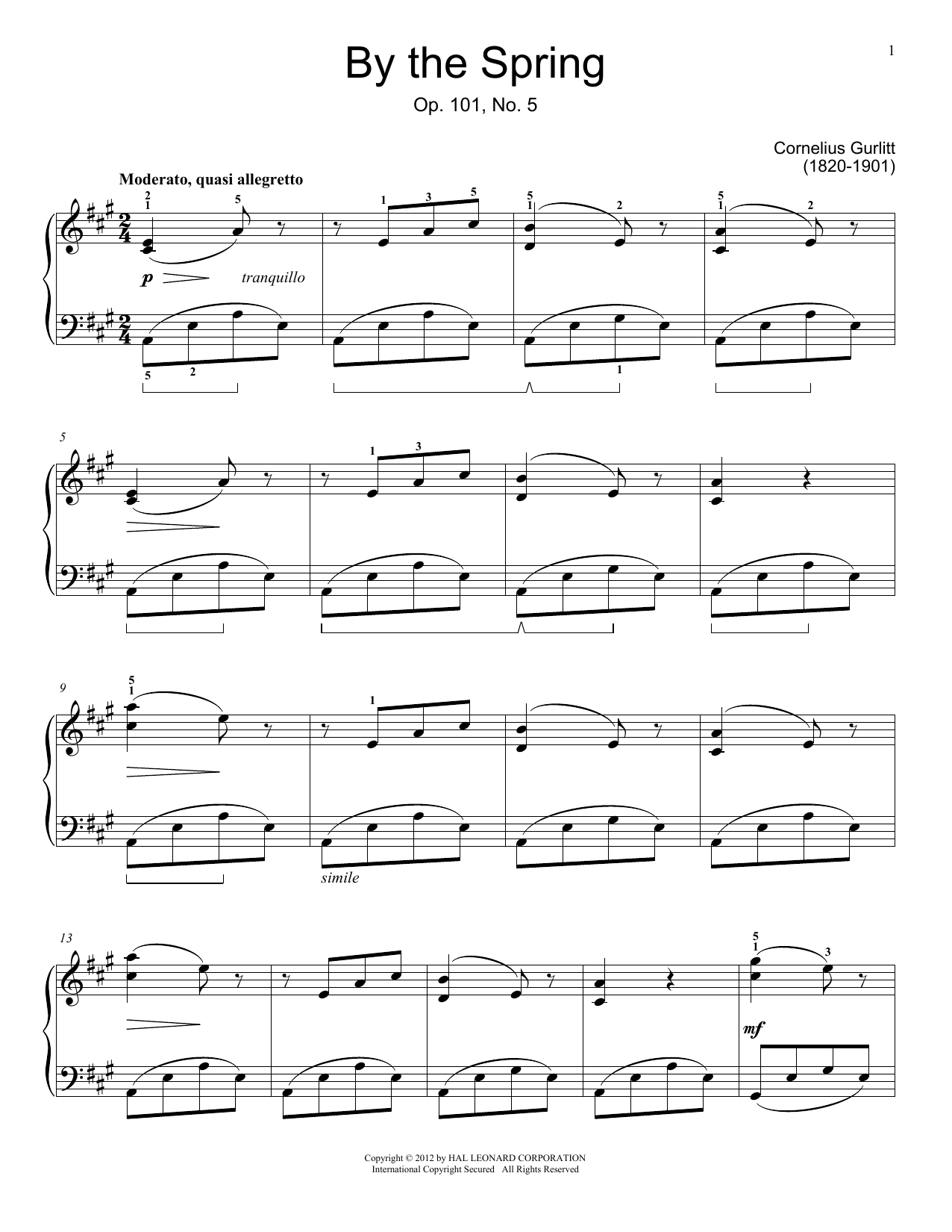 Cornelius Gurlitt By The Spring, Op. 101, No. 5 sheet music notes and chords arranged for Educational Piano