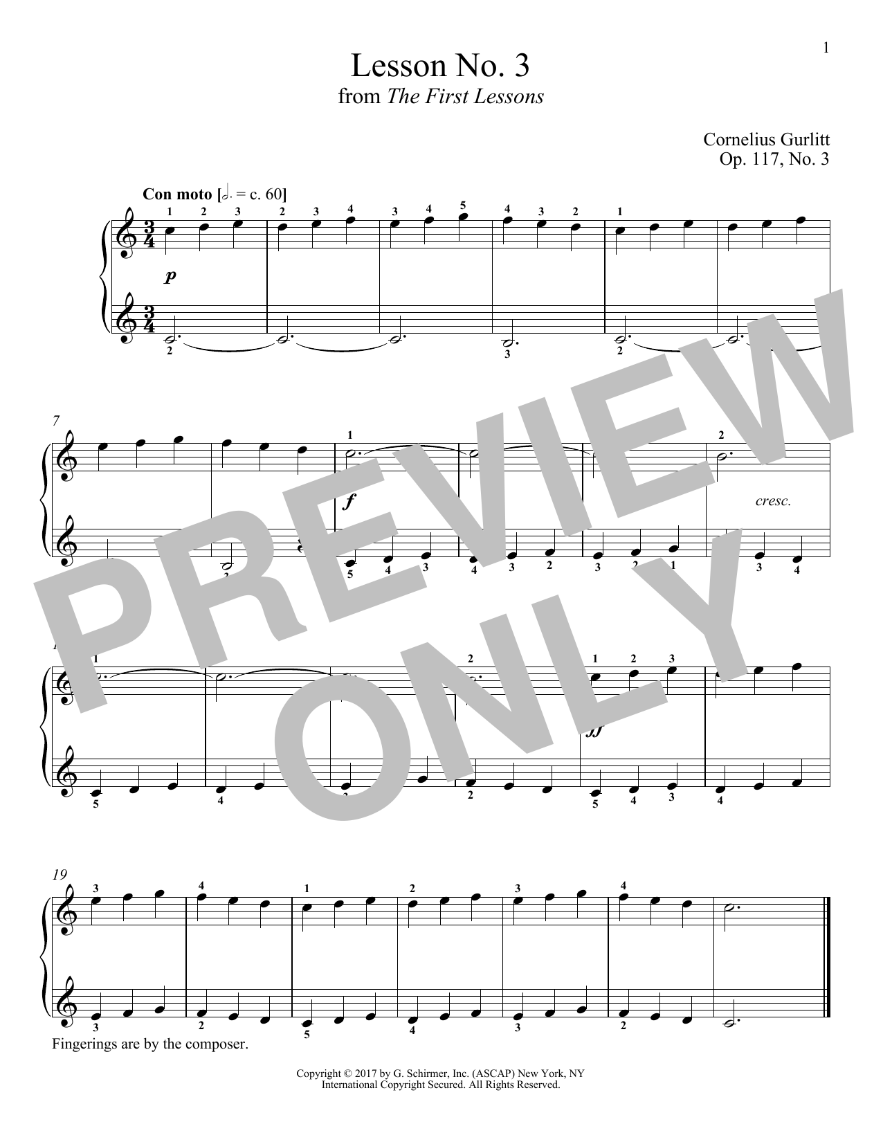 Cornelius Gurlitt Con moto, Op. 117, No. 3 sheet music notes and chords arranged for Piano Solo