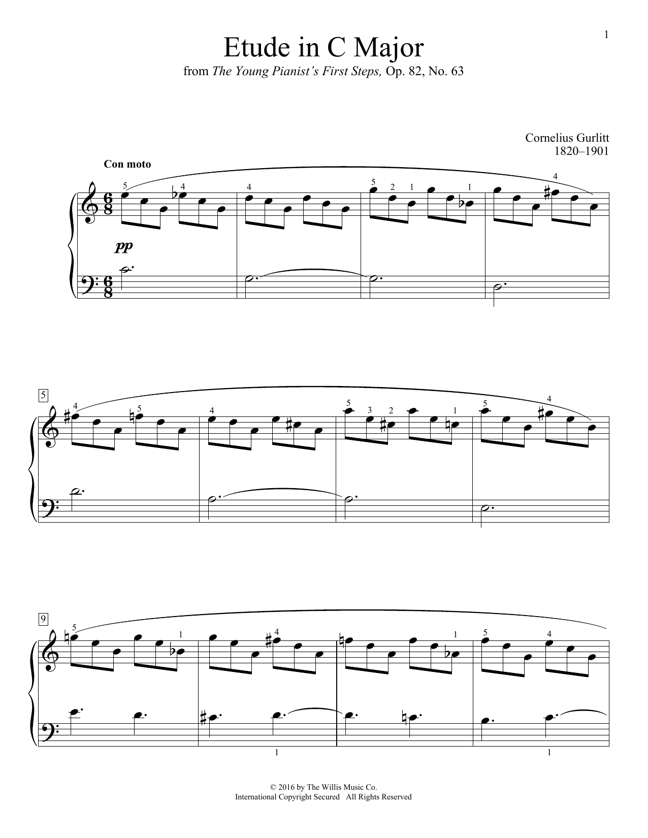 Cornelius Gurlitt Etude In C Major sheet music notes and chords arranged for Educational Piano