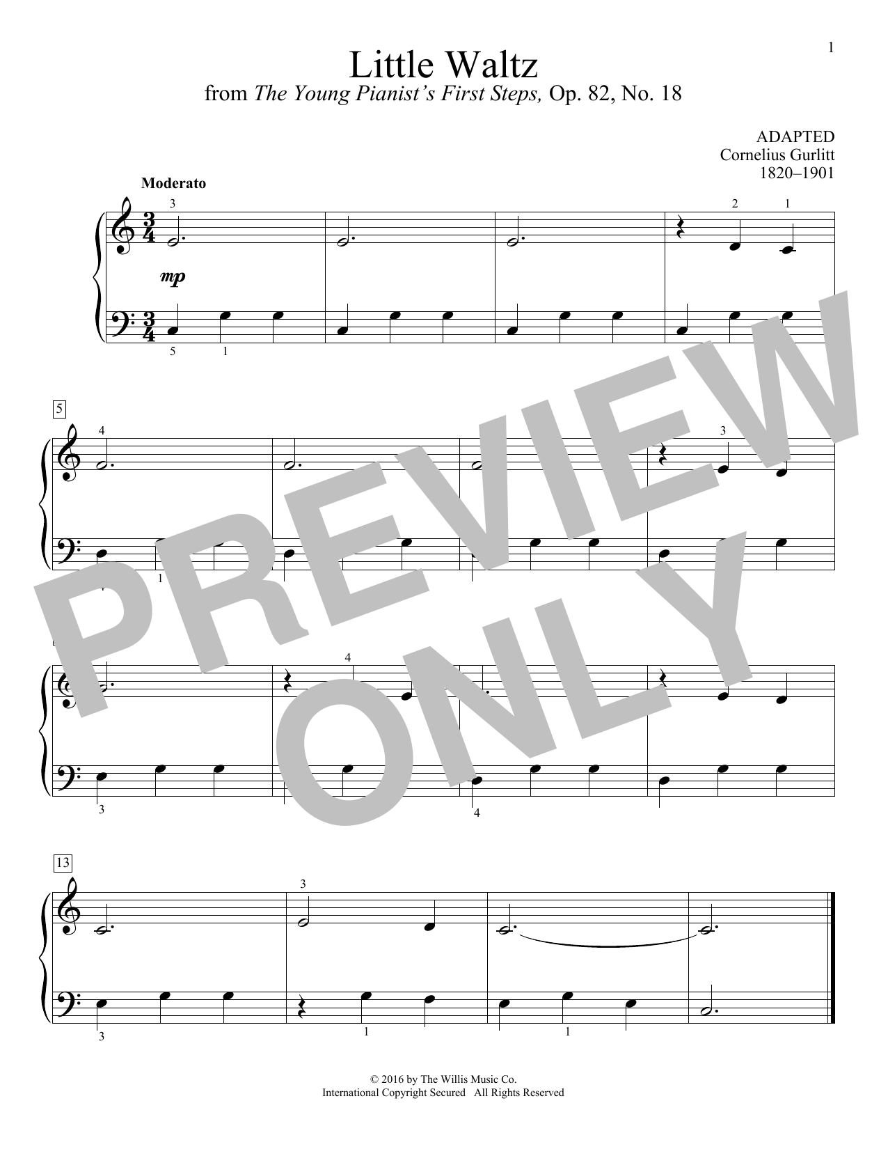 Cornelius Gurlitt Little Waltz sheet music notes and chords arranged for Educational Piano