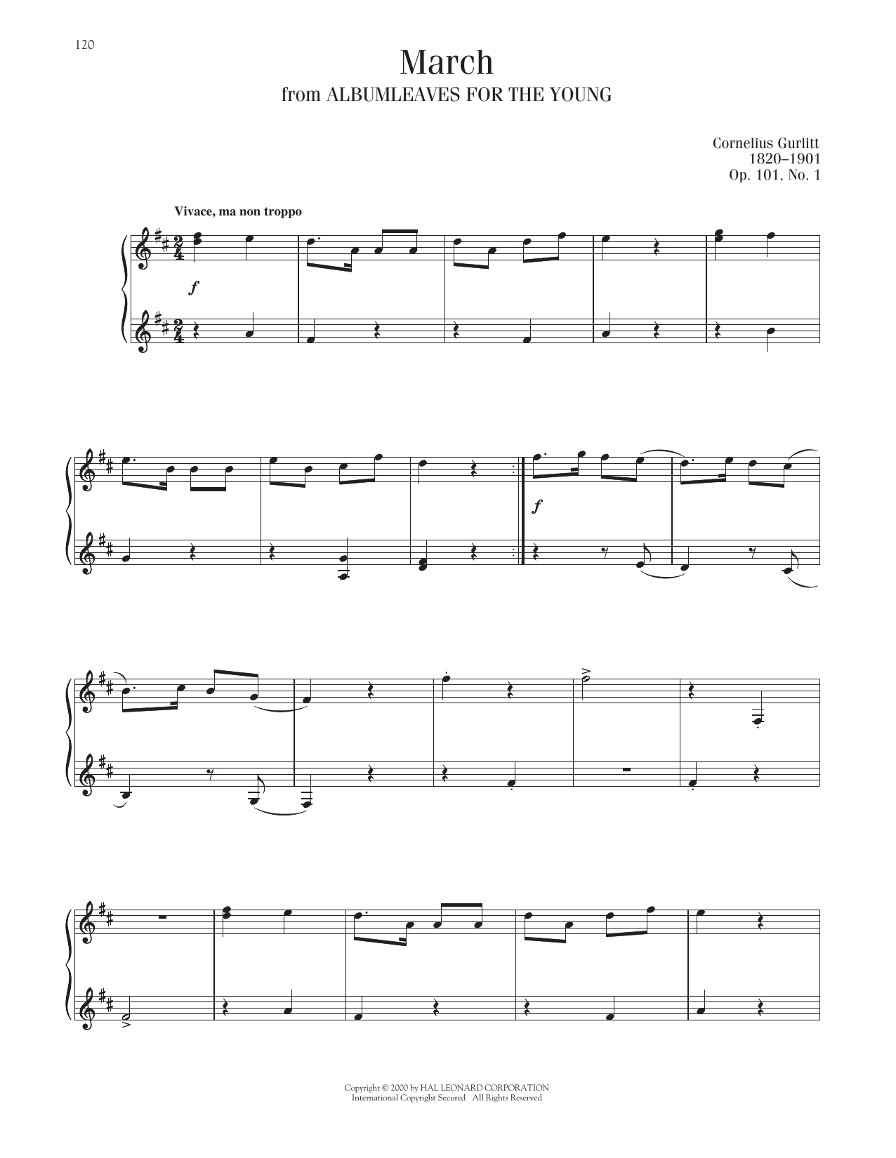 Cornelius Gurlitt March, Op. 101, No. 1 sheet music notes and chords arranged for Piano Solo