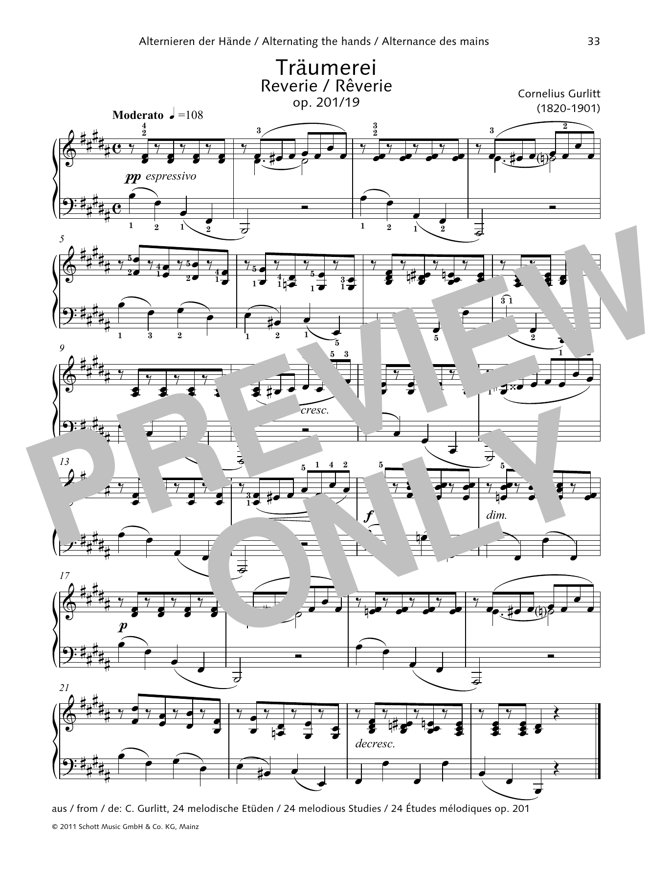 Cornelius Gurlitt Reverie sheet music notes and chords arranged for Piano Solo