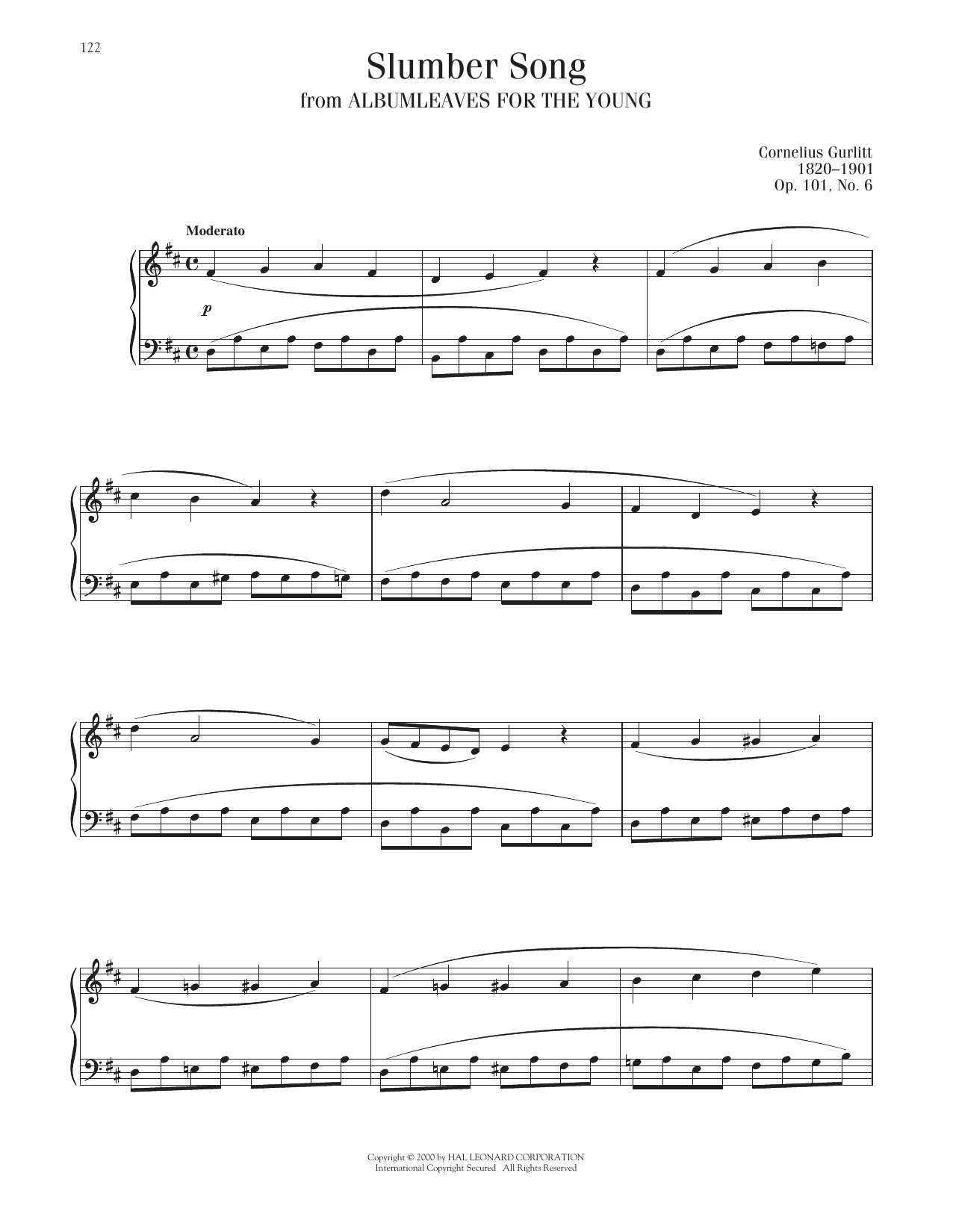 Cornelius Gurlitt Slumber Song, Op. 101, No. 6 sheet music notes and chords arranged for Piano Solo