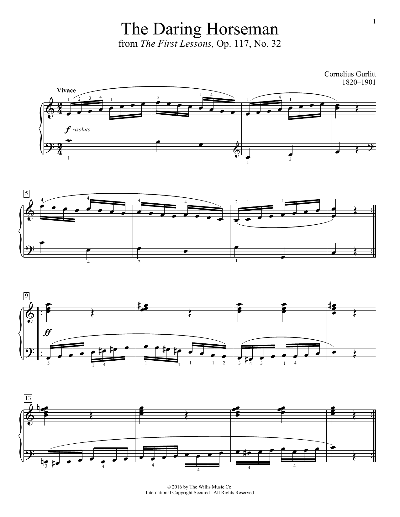 Cornelius Gurlitt The Daring Horseman sheet music notes and chords arranged for Educational Piano