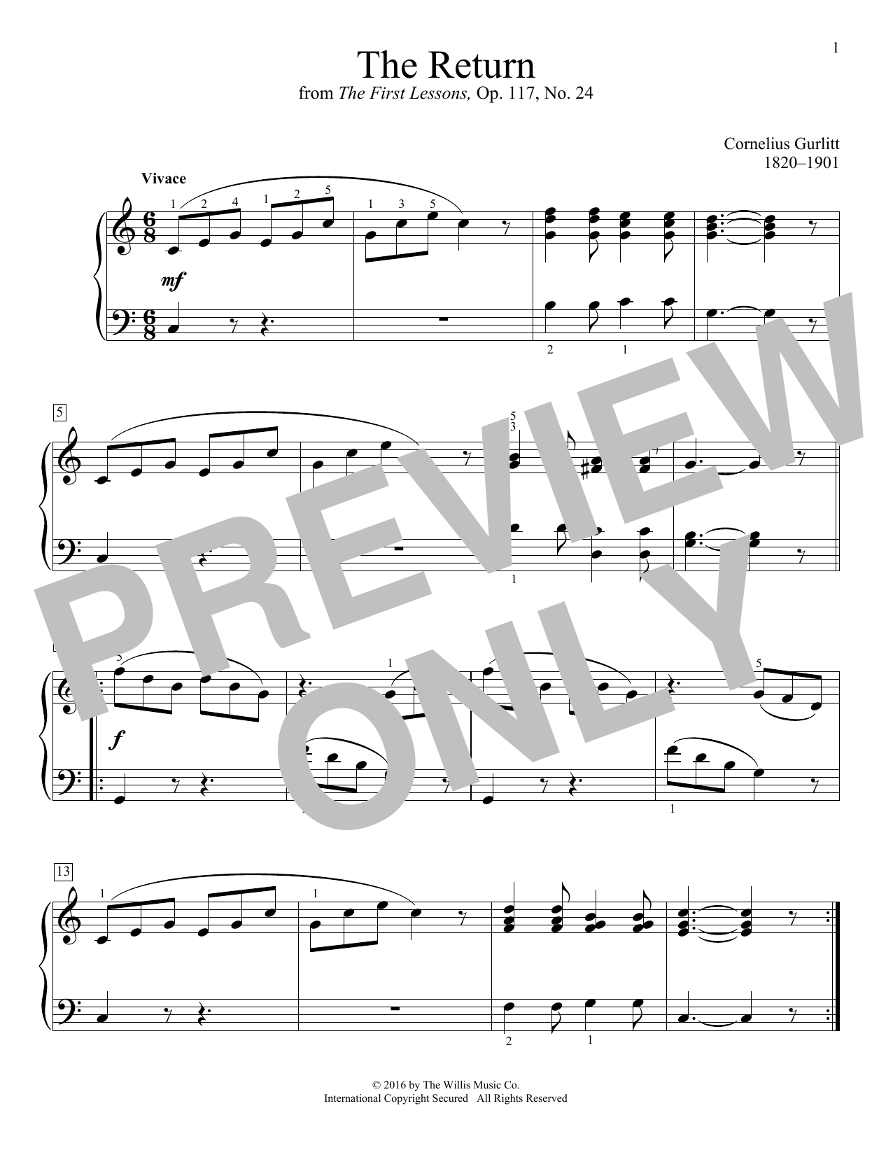 Cornelius Gurlitt The Return sheet music notes and chords arranged for Educational Piano