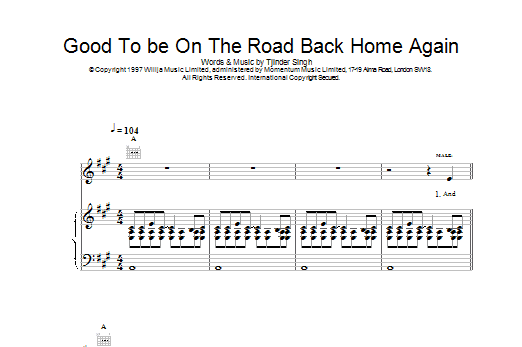Cornershop Good To Be On The Road Back Home Again sheet music notes and chords arranged for Piano, Vocal & Guitar Chords