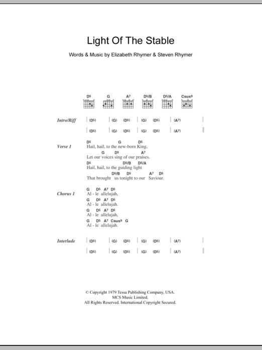 Cornershop Light Of The Stable sheet music notes and chords arranged for Guitar Chords/Lyrics