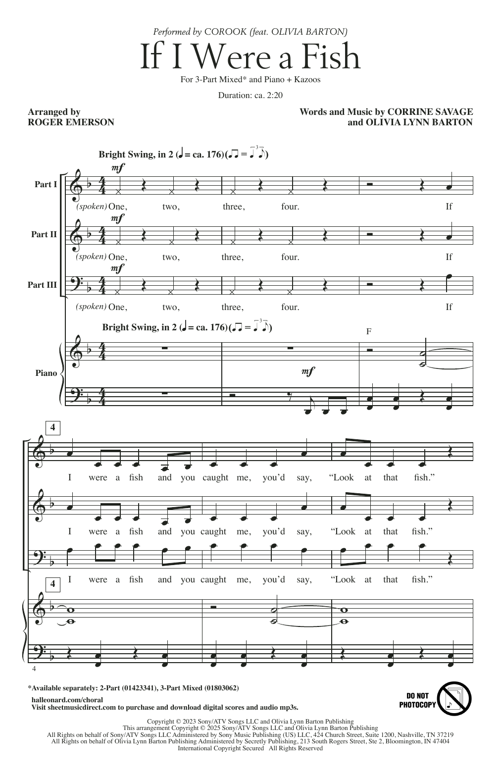 Corook If I Were A Fish (arr. Roger Emerson) sheet music notes and chords arranged for 3-Part Mixed Choir