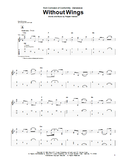 Corrosion Of Conformity Without Wings sheet music notes and chords arranged for Guitar Tab