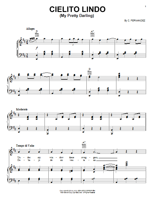 Cortez Fernandez Cielito Lindo (My Pretty Darling) sheet music notes and chords arranged for Piano, Vocal & Guitar Chords (Right-Hand Melody)