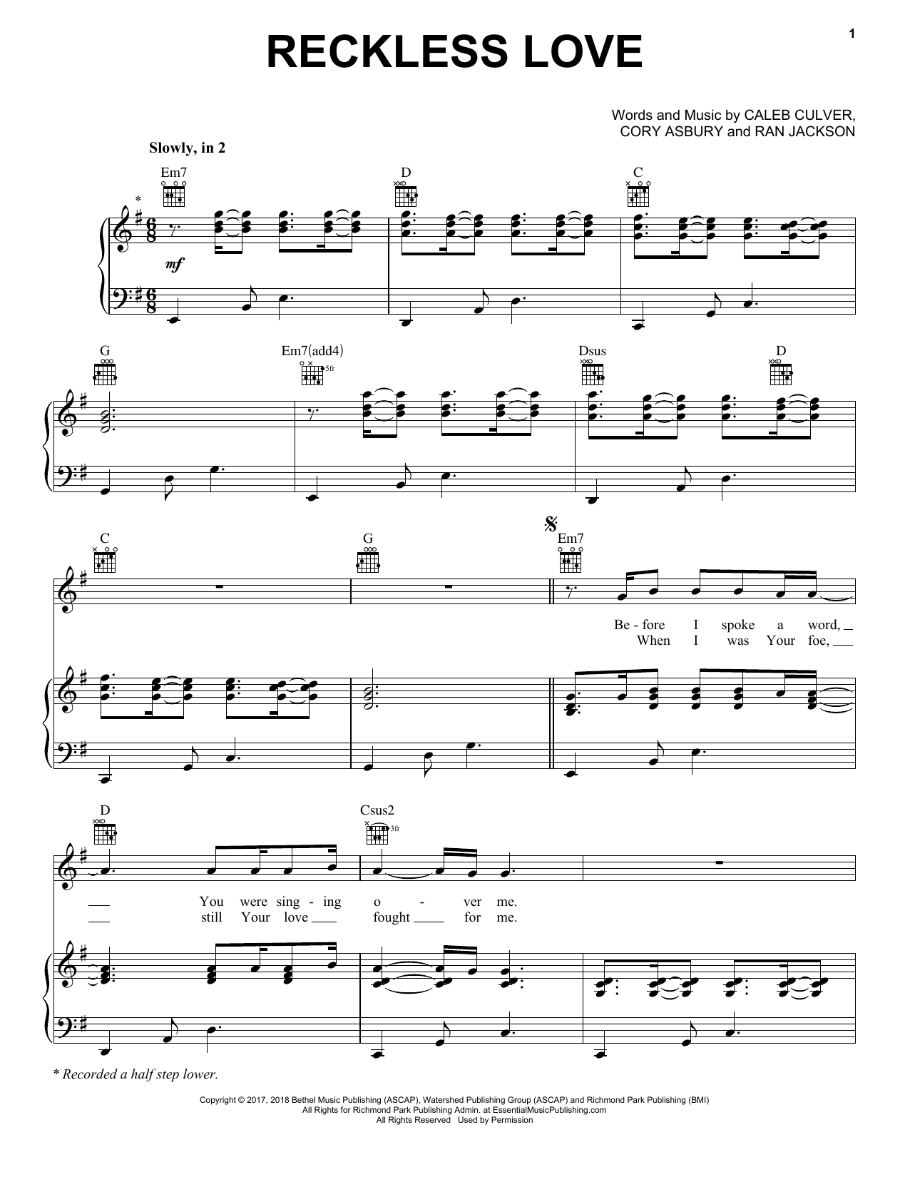 Cory Asbury Reckless Love sheet music notes and chords arranged for Clarinet Solo