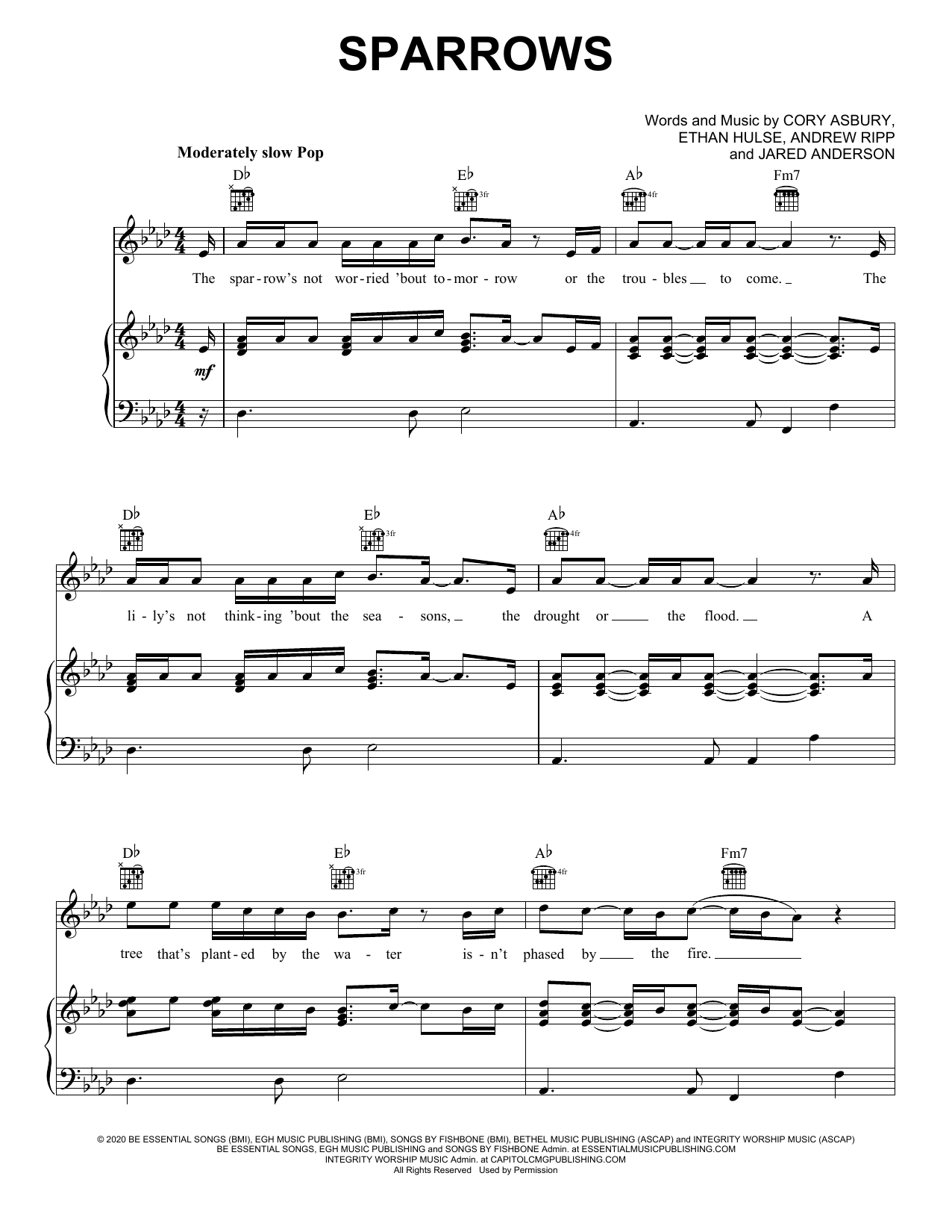 Cory Asbury Sparrows sheet music notes and chords arranged for Piano, Vocal & Guitar Chords (Right-Hand Melody)