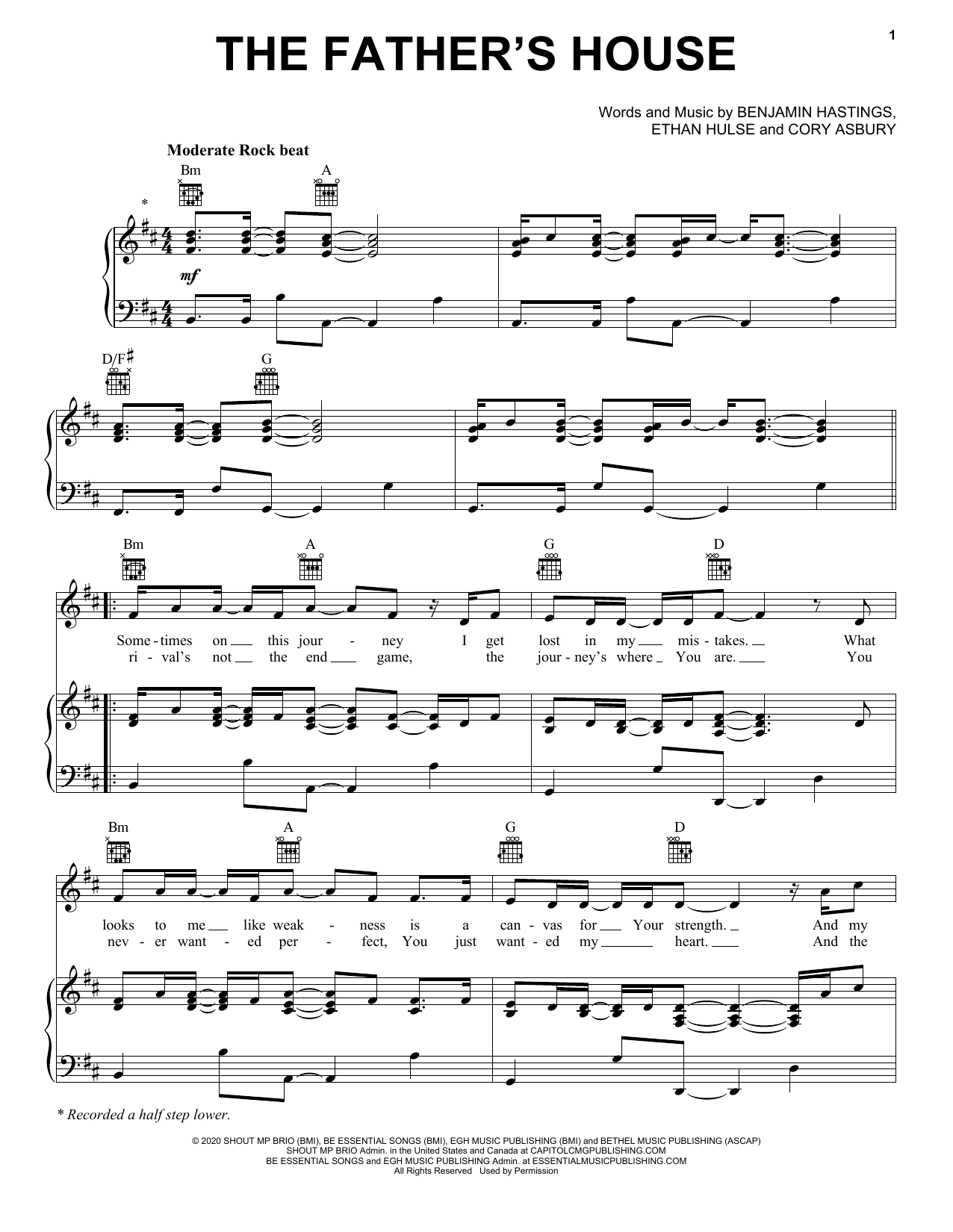 Cory Asbury The Father's House sheet music notes and chords arranged for Piano, Vocal & Guitar Chords (Right-Hand Melody)