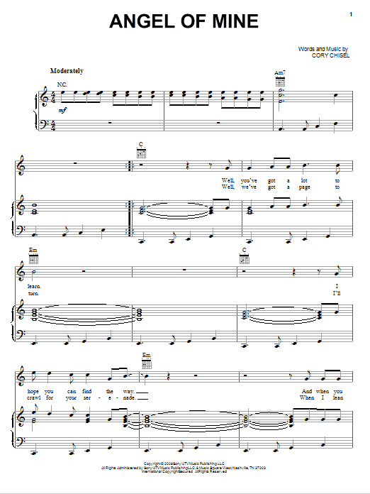 Cory Chisel And The Wandering Sons Angel Of Mine sheet music notes and chords arranged for Piano, Vocal & Guitar Chords (Right-Hand Melody)
