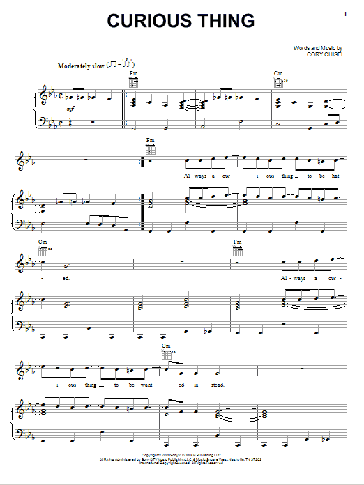 Cory Chisel And The Wandering Sons Curious Thing sheet music notes and chords arranged for Piano, Vocal & Guitar Chords (Right-Hand Melody)