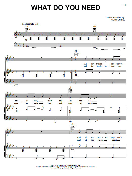 Cory Chisel And The Wandering Sons What Do You Need sheet music notes and chords arranged for Piano, Vocal & Guitar Chords (Right-Hand Melody)