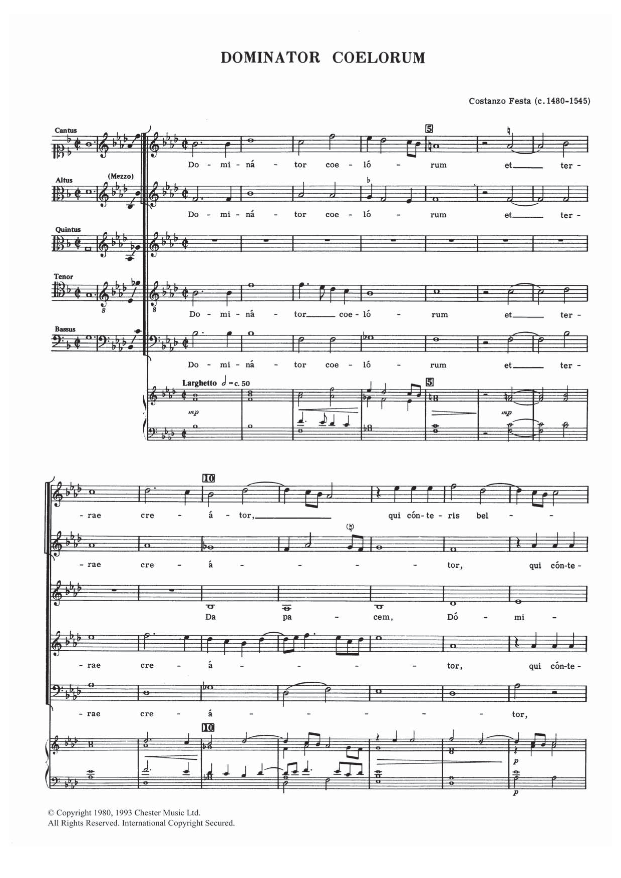 Costanzo Festa Dominator Coelorum sheet music notes and chords arranged for Piano, Vocal & Guitar Chords