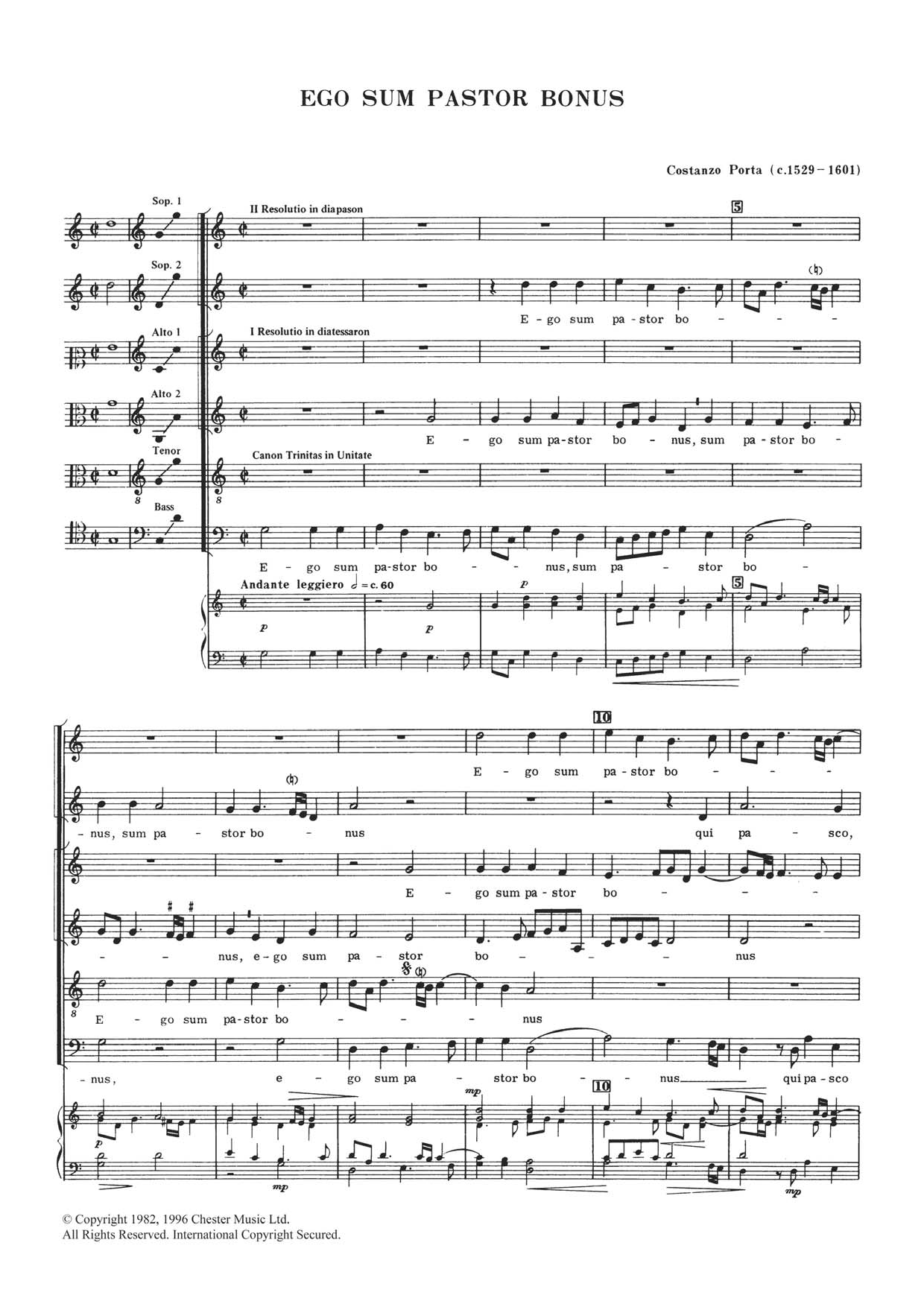 Costanzo Porta Ego Sum Pastor Bonus sheet music notes and chords arranged for SATB Choir
