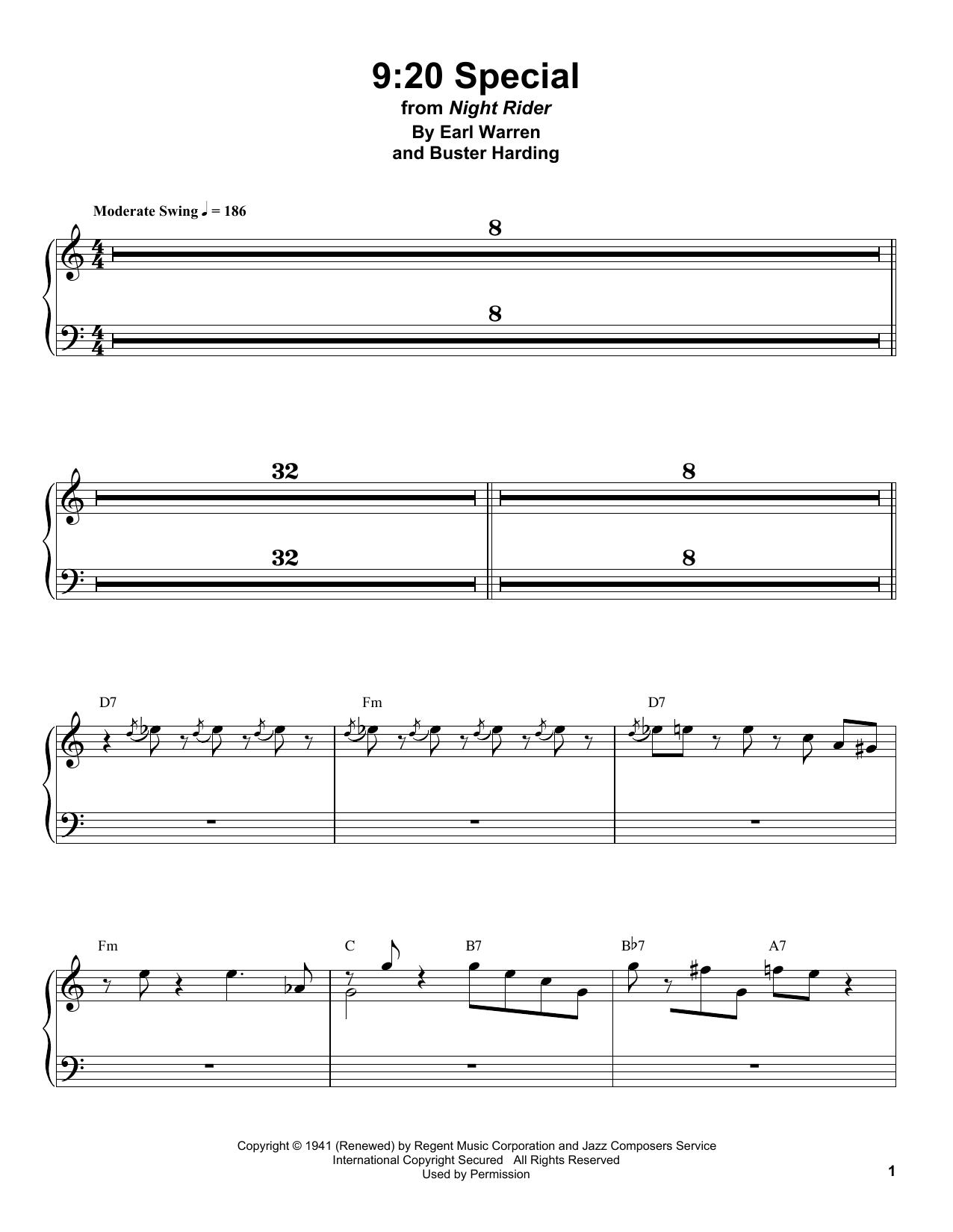 Count Basie 9:20 Special sheet music notes and chords arranged for Piano Transcription