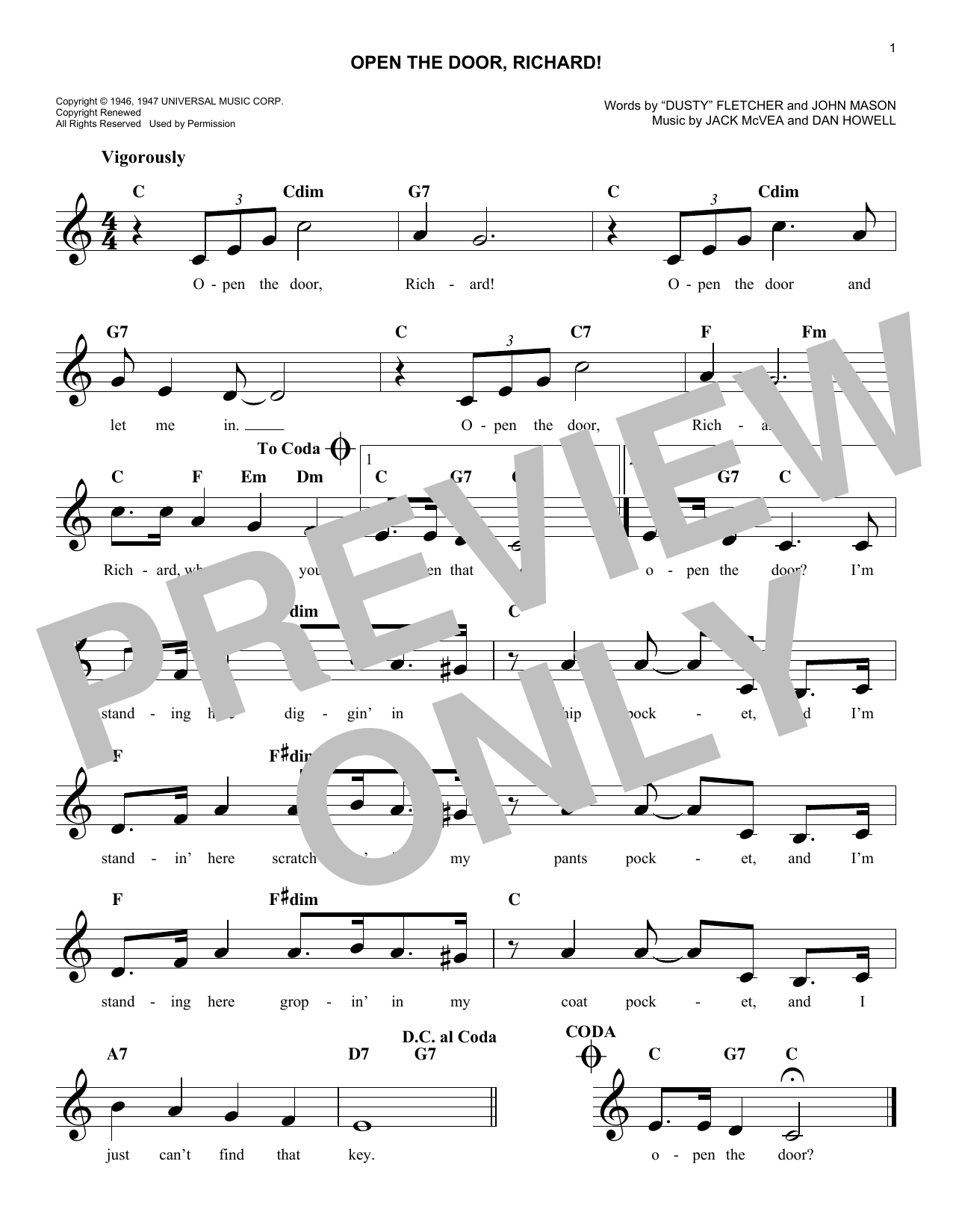 Count Basie and His Orchestra Open The Door, Richard! sheet music notes and chords arranged for Lead Sheet / Fake Book