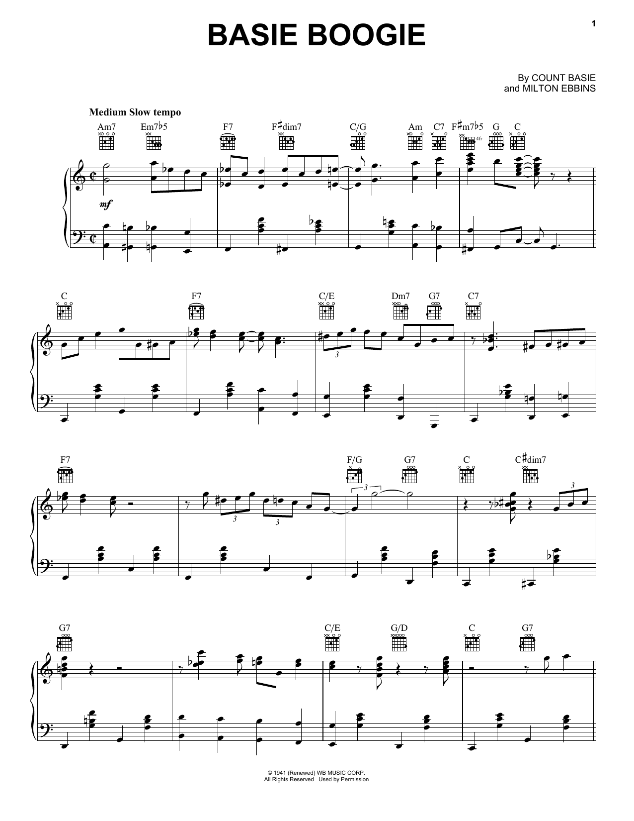 Count Basie Basie Boogie sheet music notes and chords arranged for Piano, Vocal & Guitar Chords (Right-Hand Melody)