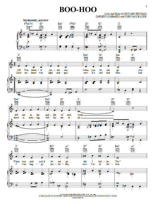 Count Basie Boo-Hoo sheet music notes and chords arranged for Piano, Vocal & Guitar Chords (Right-Hand Melody)