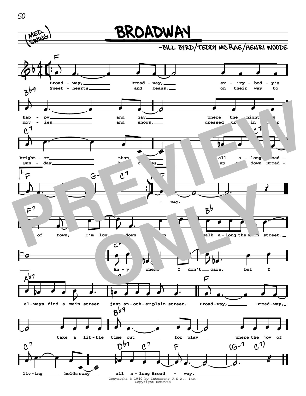 Count Basie Broadway (High Voice) sheet music notes and chords arranged for Real Book – Melody, Lyrics & Chords