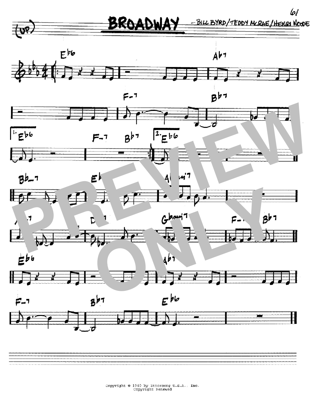 Count Basie Broadway sheet music notes and chords arranged for Real Book – Melody & Chords – Bass Clef Instruments