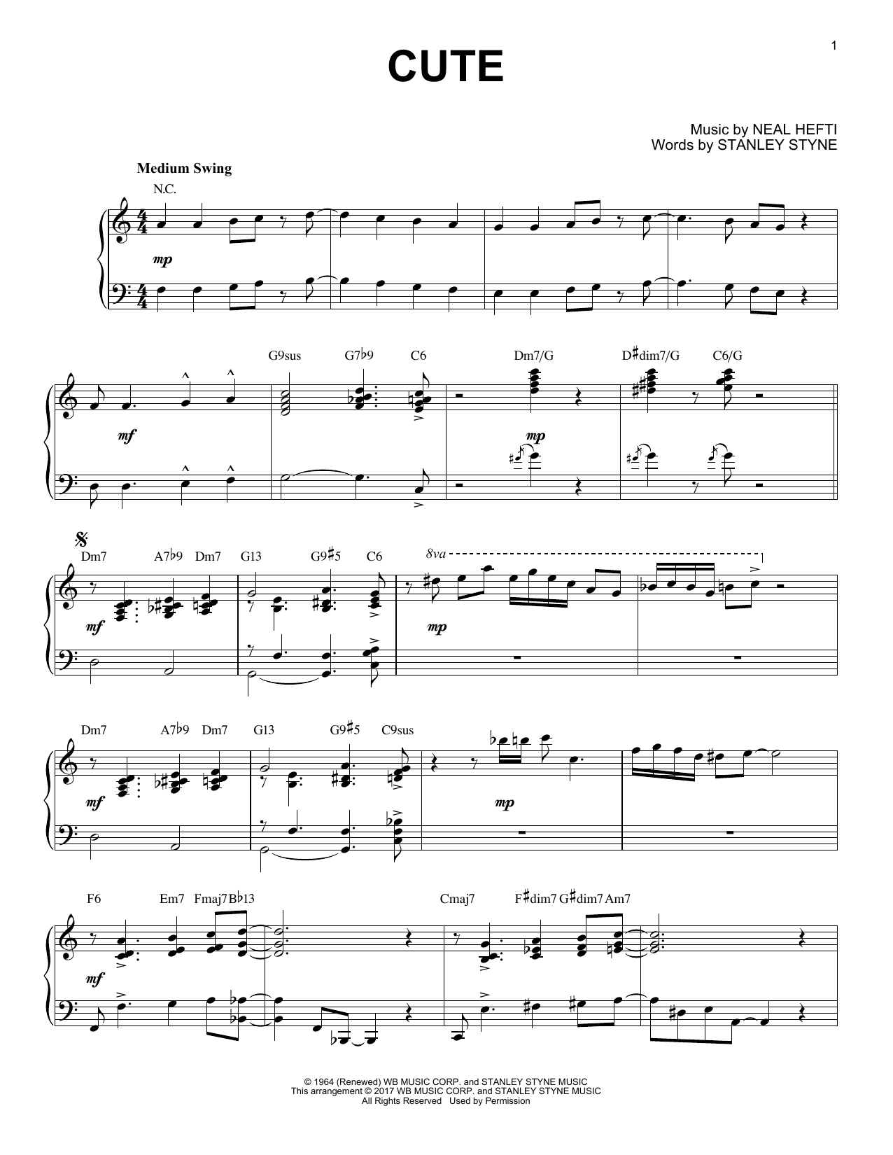 Count Basie Cute [Jazz version] sheet music notes and chords arranged for Piano Solo