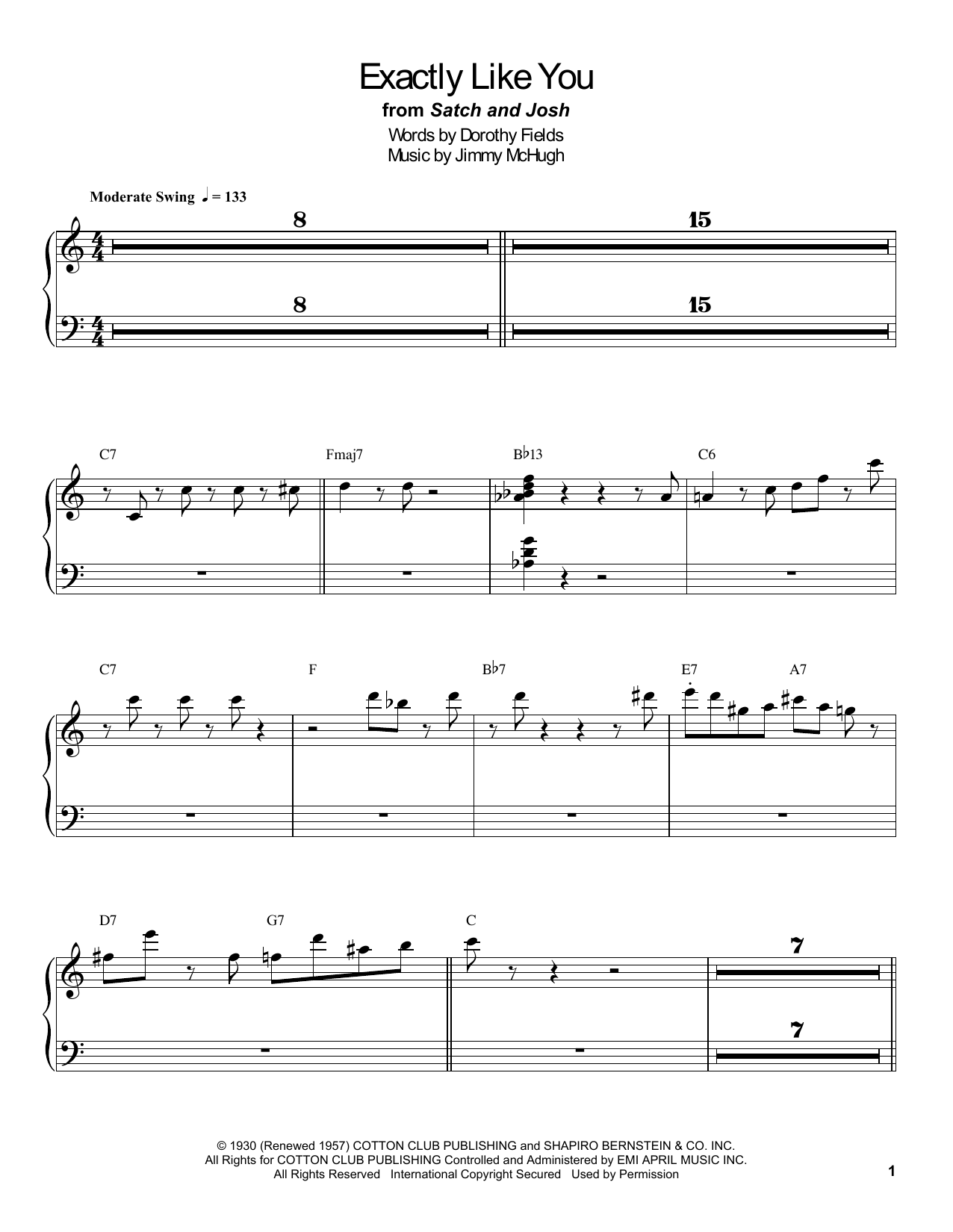 Count Basie Exactly Like You sheet music notes and chords arranged for Piano Transcription