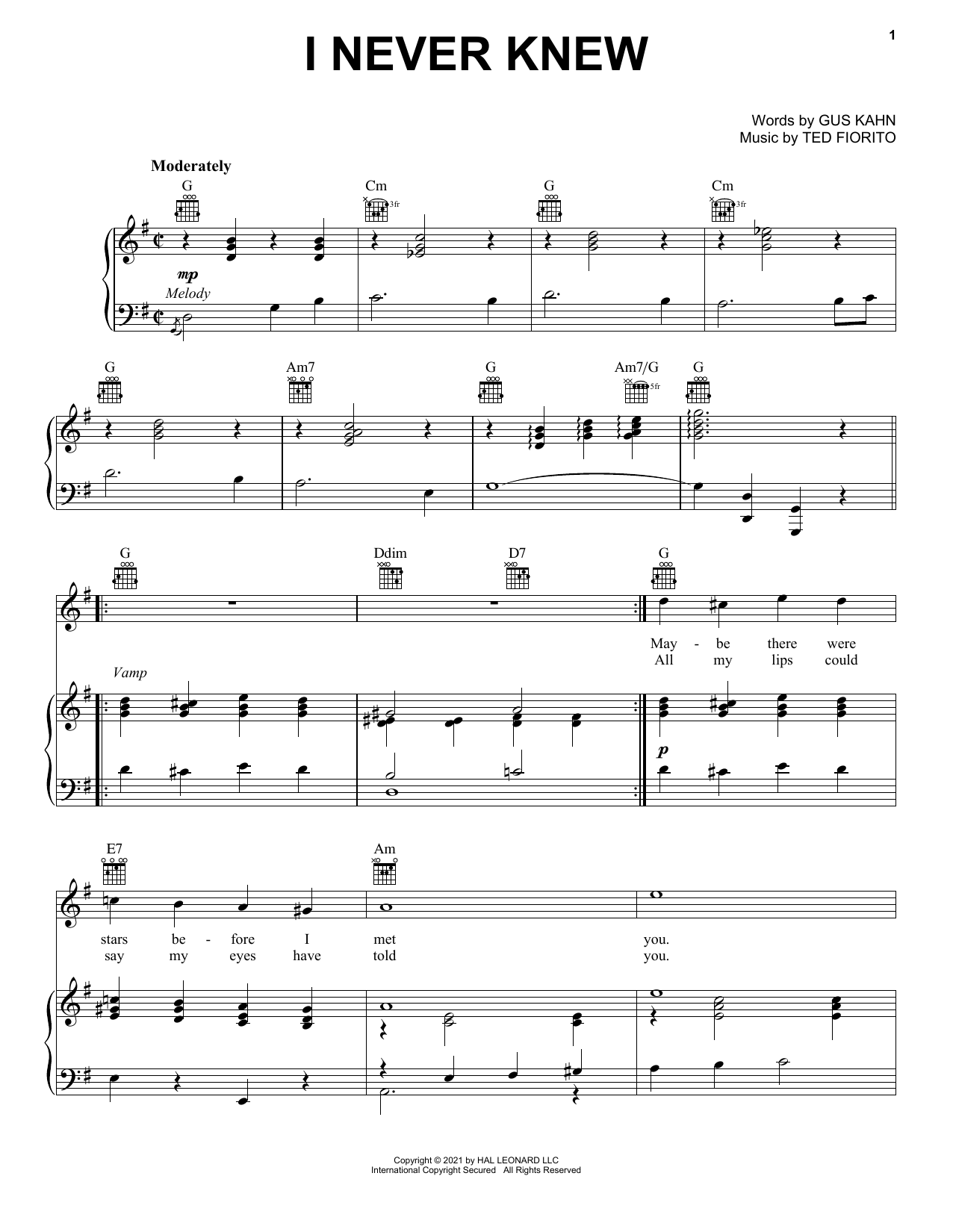Count Basie I Never Knew sheet music notes and chords arranged for Piano, Vocal & Guitar Chords (Right-Hand Melody)