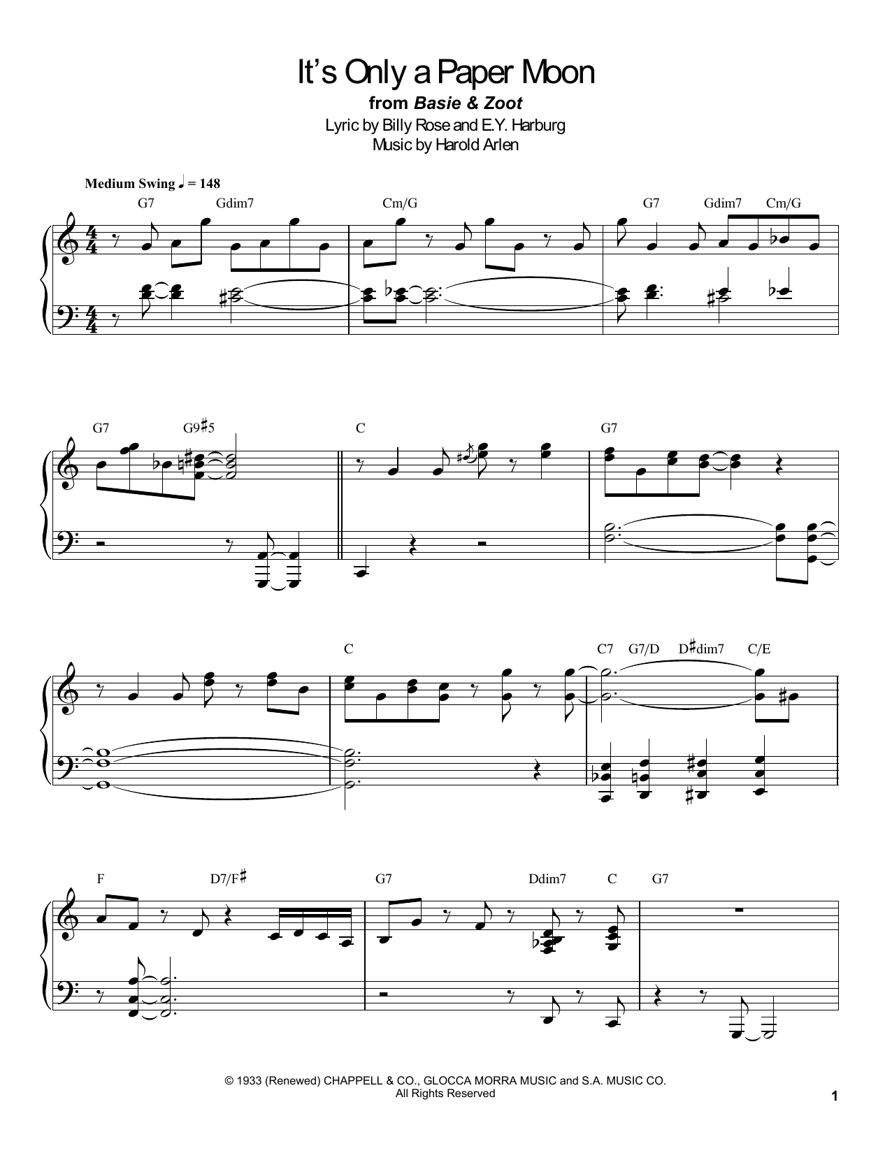 Count Basie It's Only A Paper Moon sheet music notes and chords arranged for Piano Transcription