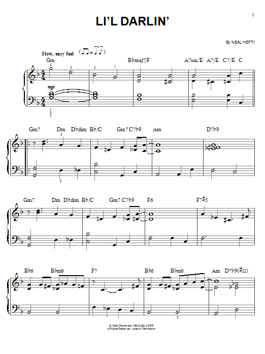 Count Basie Li'l Darlin' sheet music notes and chords arranged for Piano, Vocal & Guitar Chords (Right-Hand Melody)