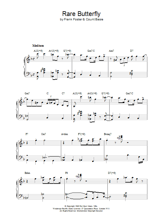 Count Basie Rare Butterfly sheet music notes and chords arranged for Piano Solo