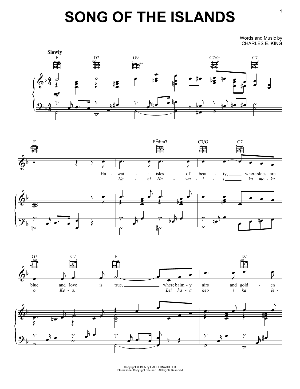 Count Basie Song Of The Islands sheet music notes and chords arranged for Piano, Vocal & Guitar Chords (Right-Hand Melody)