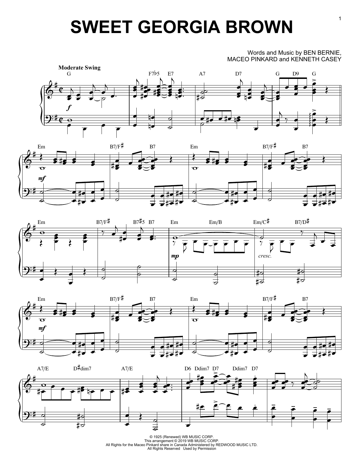 Count Basie Sweet Georgia Brown [Jazz version] sheet music notes and chords arranged for Piano Solo