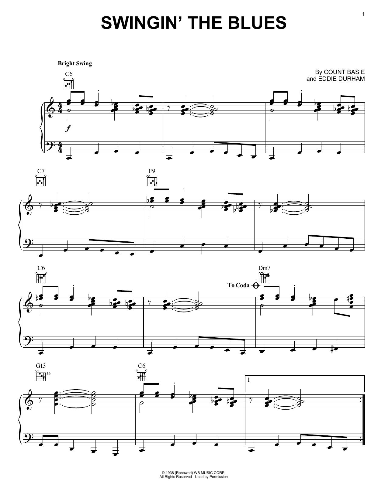 Count Basie Swingin' The Blues sheet music notes and chords arranged for Piano, Vocal & Guitar Chords (Right-Hand Melody)