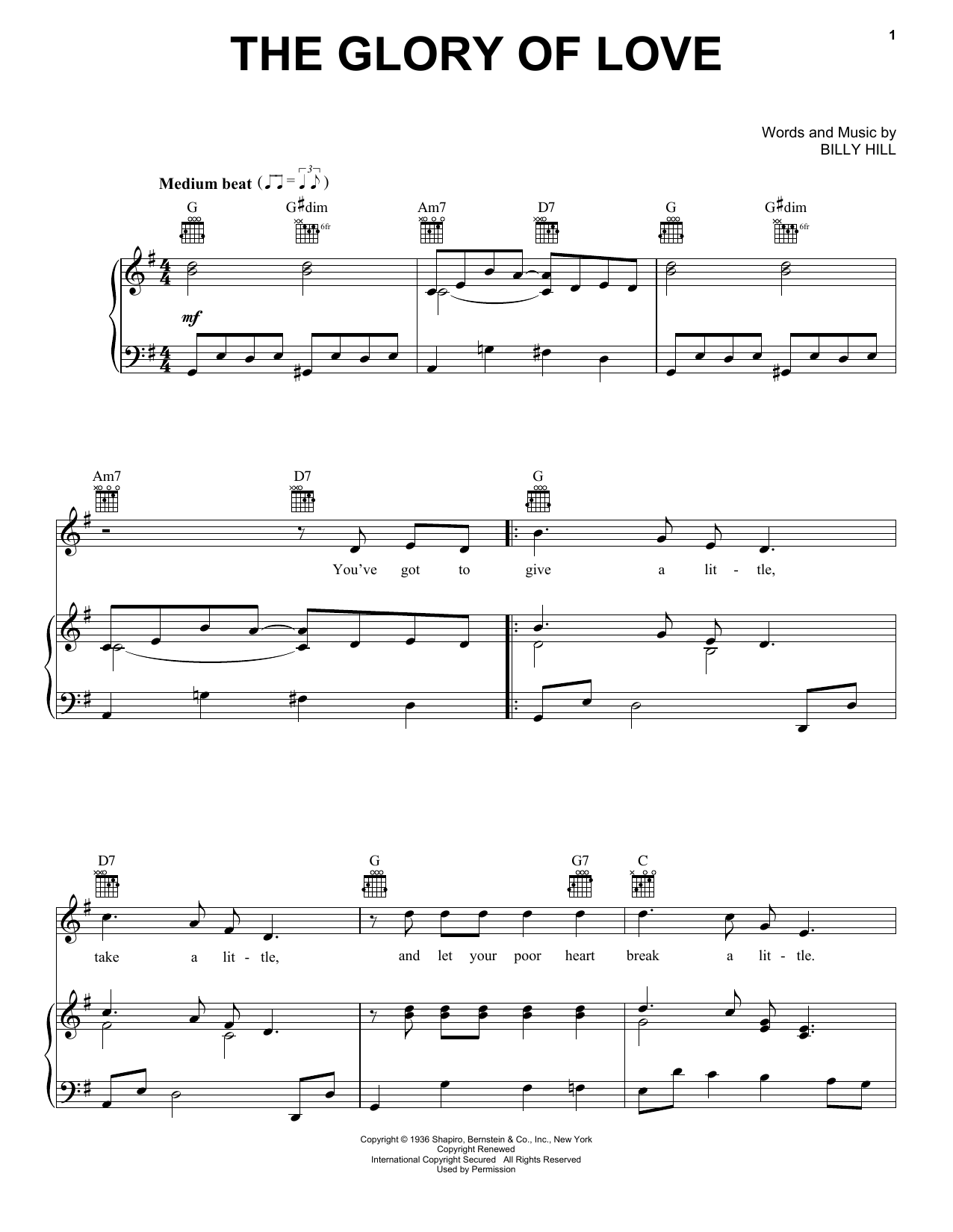 Count Basie The Glory Of Love sheet music notes and chords arranged for Piano, Vocal & Guitar Chords (Right-Hand Melody)