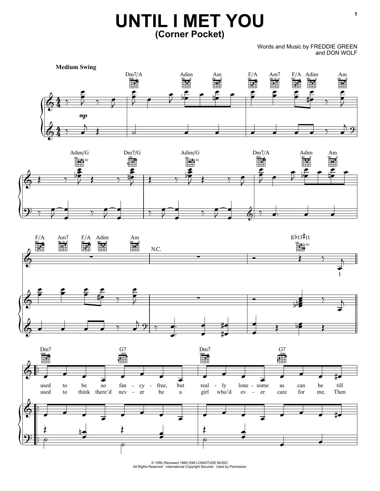 Count Basie Until I Met You (Corner Pocket) sheet music notes and chords arranged for Piano, Vocal & Guitar Chords (Right-Hand Melody)
