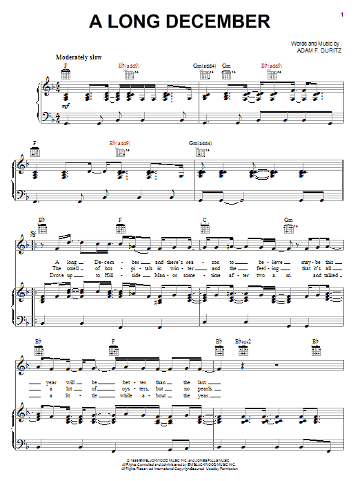 Counting Crows A Long December sheet music notes and chords arranged for Guitar Tab
